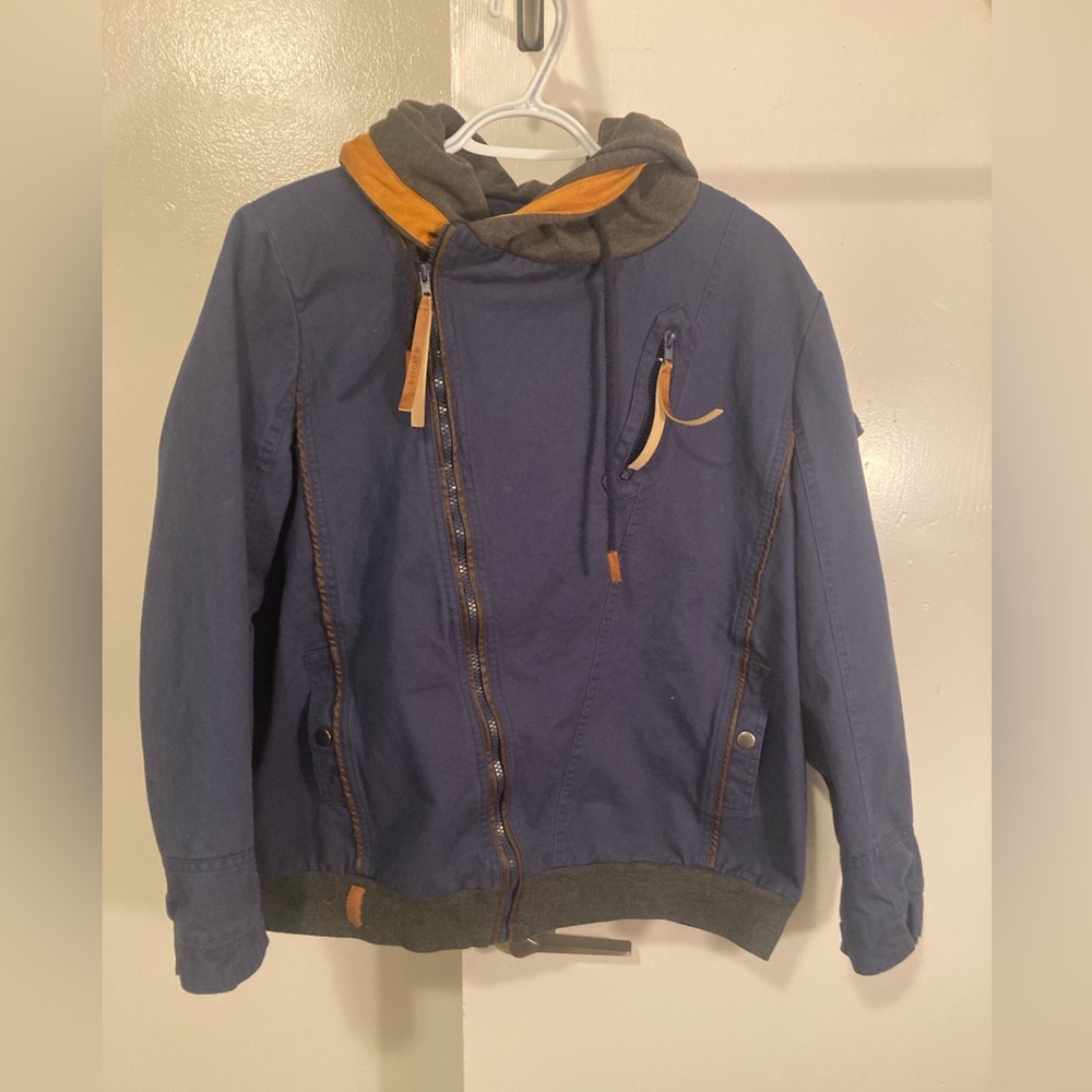 Stylish Blue Hooded canvas Jacket- fleece lined